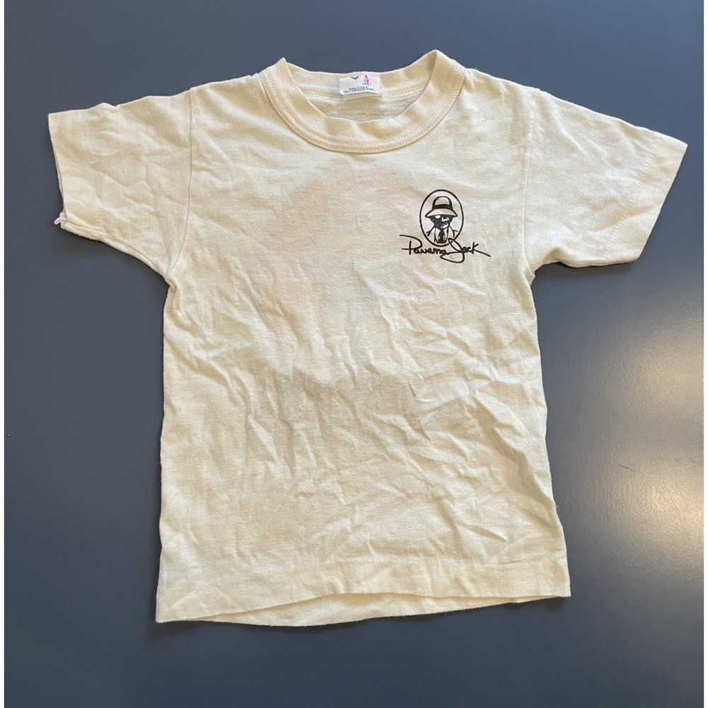 Vintage Panama Jack T-shirt Kids Small/6-8 Cream Single Stitch 1980s Tee Jays
